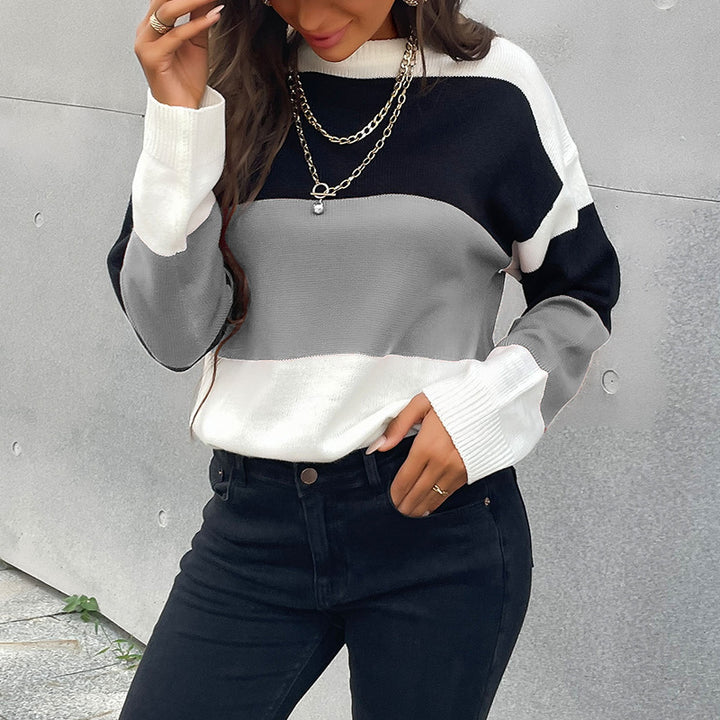Women's color block fine knit sweater with dropped shoulder and ribbed cuffs Mune Fashion