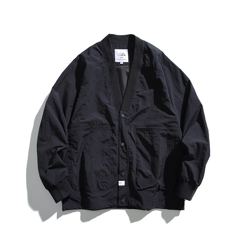 Unisex Oversized Lightweight Transitional Jacket with V-Neck and Snap Button Placket Mune Fashion