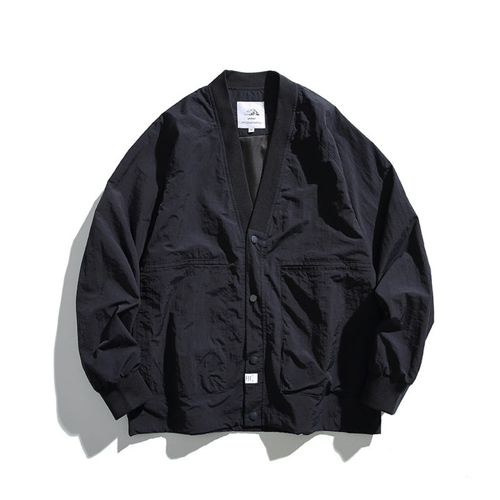 Unisex Oversized Lightweight Transitional Jacket with V-Neck and Snap Button Placket Mune Fashion