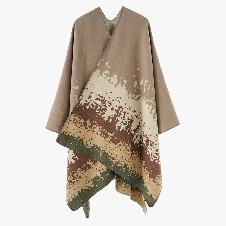 Women’s Oversize Reversible Poncho made of Jacquard with abstract color gradient Mune Fashion