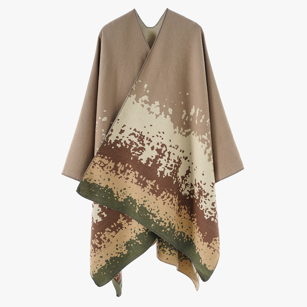 Women Oversize Cape-Stole in double fabric with abstract dot jacquard Mune Fashion