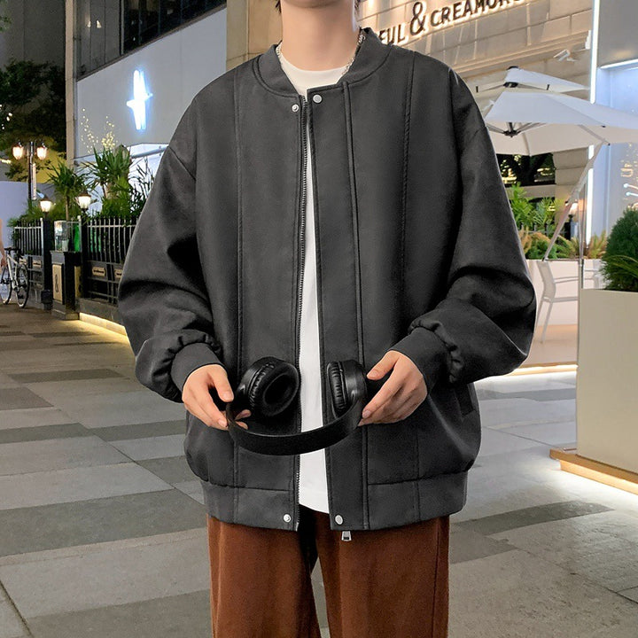Men's Oversized Bomber Jacket made of Suede Imitation with Vertical Seam Structure Mune Fashion