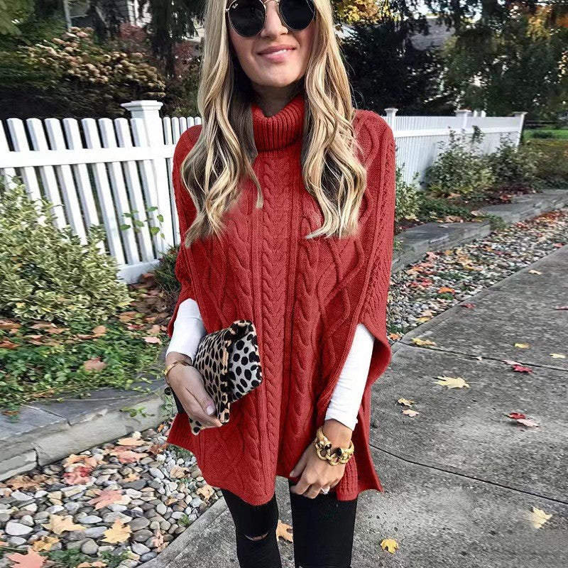Ladies nan kastiger knit poncho with high turtleneck, cable structure and side slits Mune Fashion