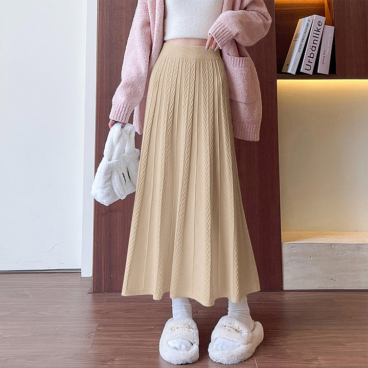 Women's Pleated Maxi Skirt with Chic Cable Knit Pattern Mune Fashion