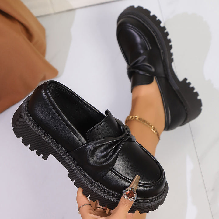 Women Chunky Platform Loafers with Rough Profile Sole and Padded Shaft Mune Fashion