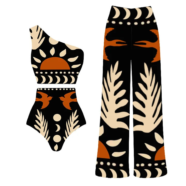 Women One-Piece Swimsuit with Matching Palazzo Pants Mune Fashion