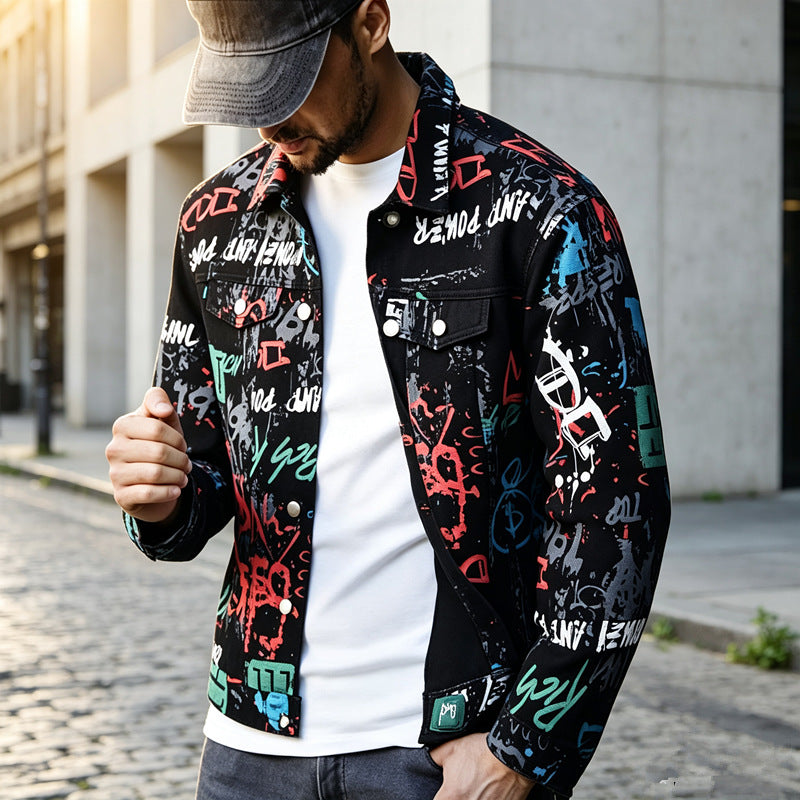 Men's Stylish Graffiti Denim Jacket Mune Fashion