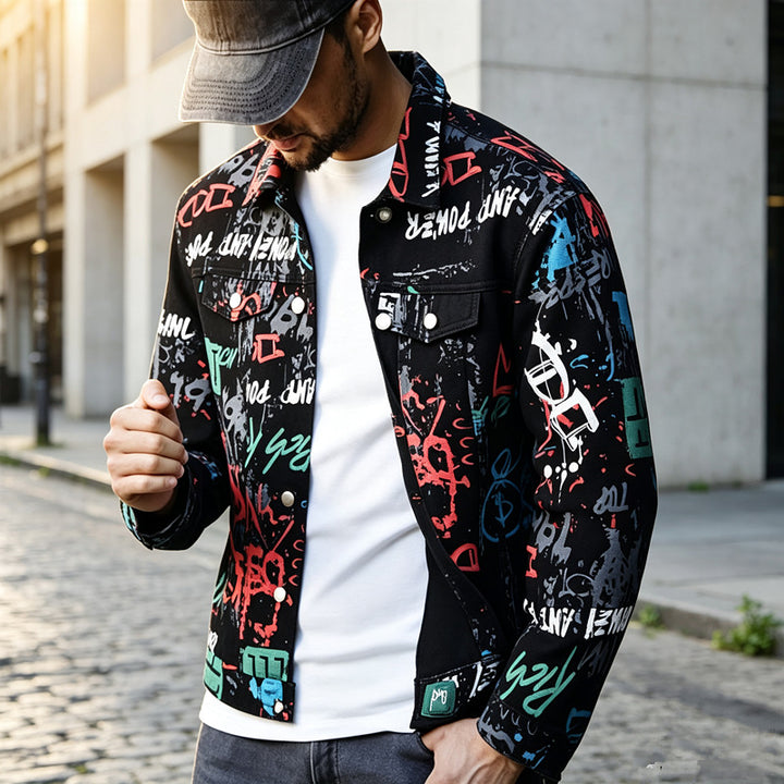 Men's Stylish Graffiti Denim Jacket Mune Fashion