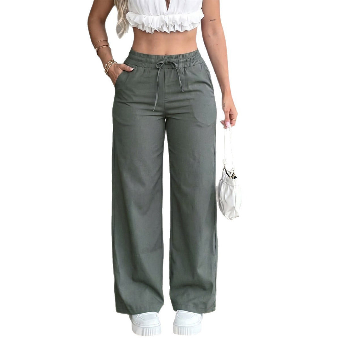 Women's wide High-Waist linen trousers with elastic drawstring waistband and side pockets Mune Fashion