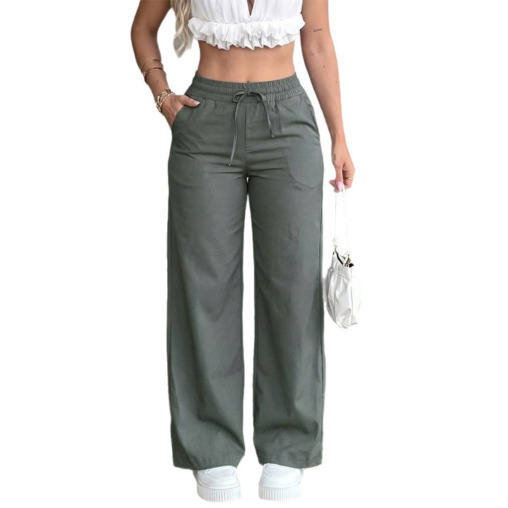 Women's wide High-Waist linen trousers with elastic drawstring waistband and side pockets Mune Fashion