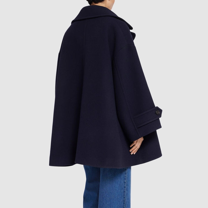 Women's Oversized Cape Coat with Double-Breasted Closure and Wide Lapels Mune Fashion
