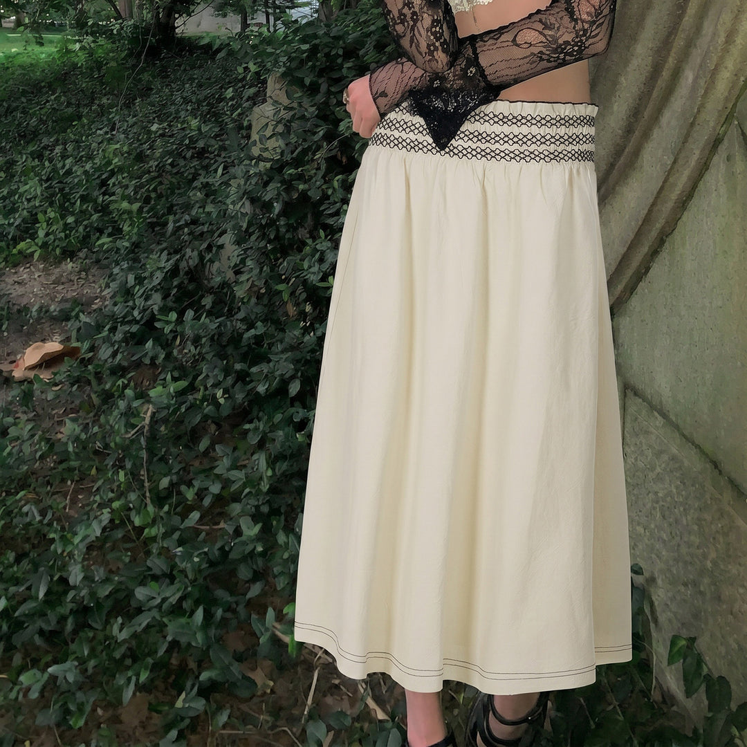 Women's midi skirt with shirred high waist and flared A-line Mune Fashion
