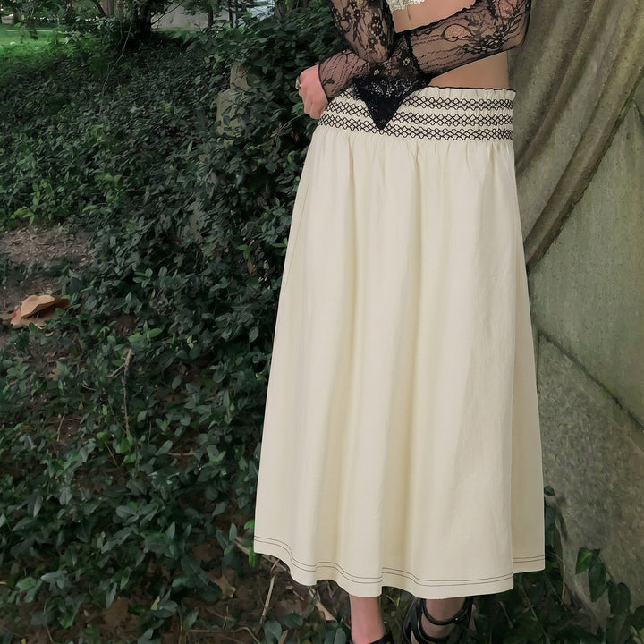 Women's midi skirt with shirred high waist and flared A-line Mune Fashion