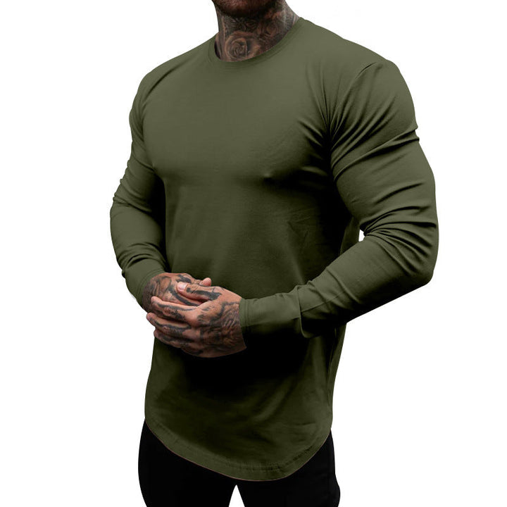 Men's Long-Sleeve Shirt Made Of Soft Stretchy Cotton Blend with Round Neckline Mune