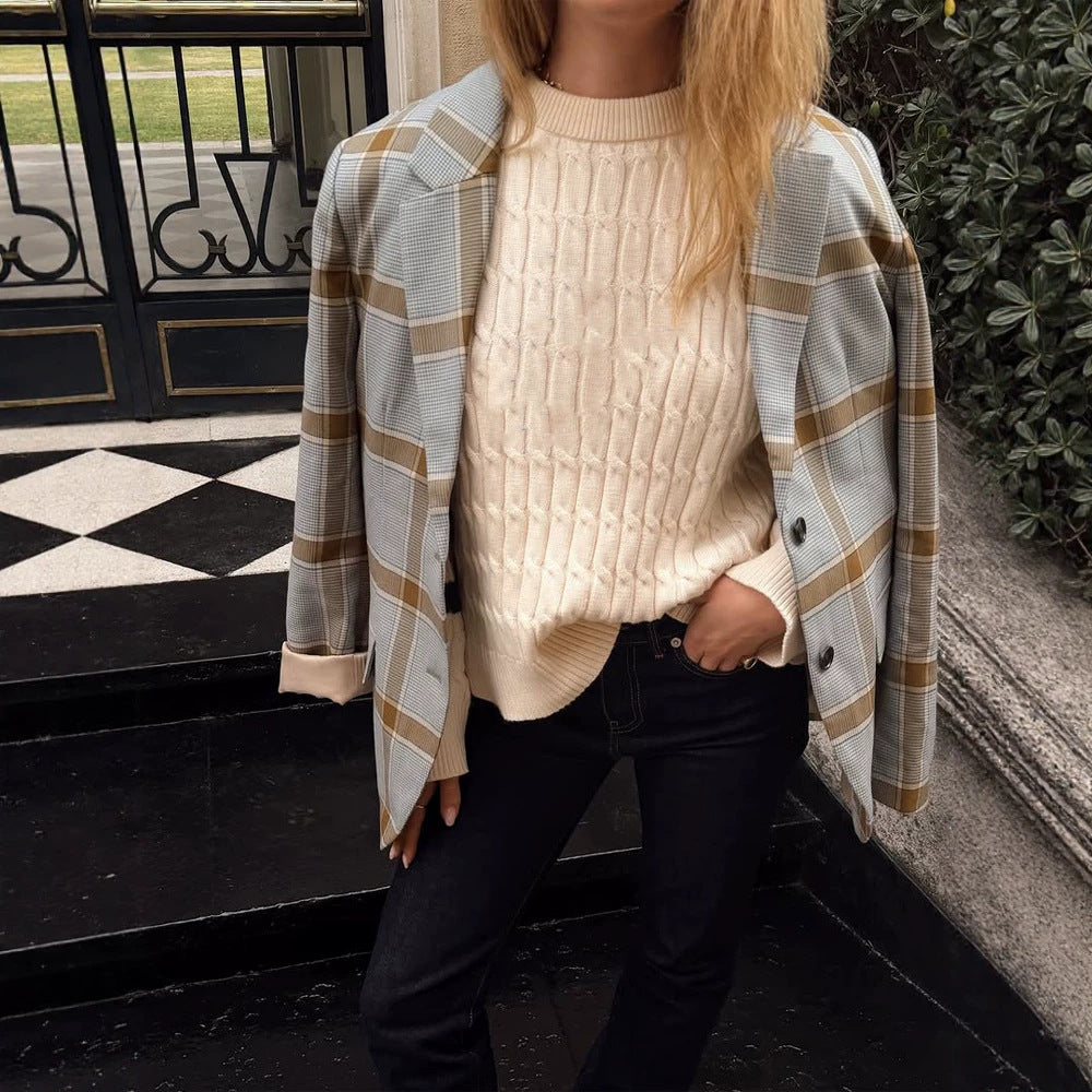 Women Oversize Check Blazer in Glencheck with boxy silhouette and falling lapels Mune Fashion