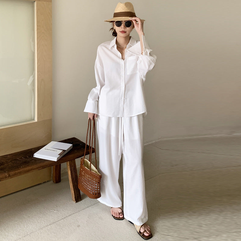 Women's Two-Piece Lightweight Loungewear Set with Oversized Shirt and Loose Drawstring Pants Mune Fashion