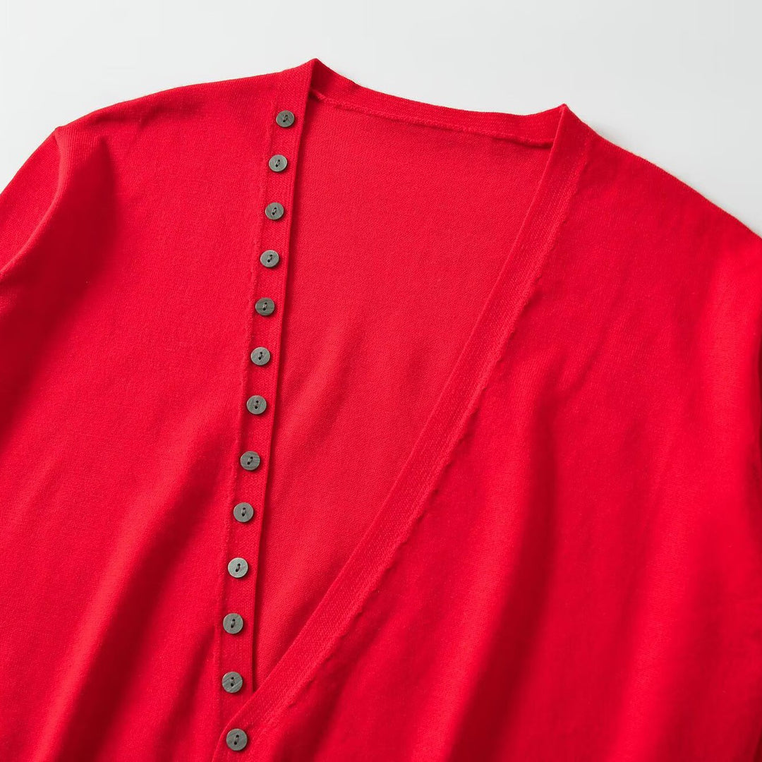 Women's Deep Cut Cropped Cardigan with Full Button Placket Mune Fashion