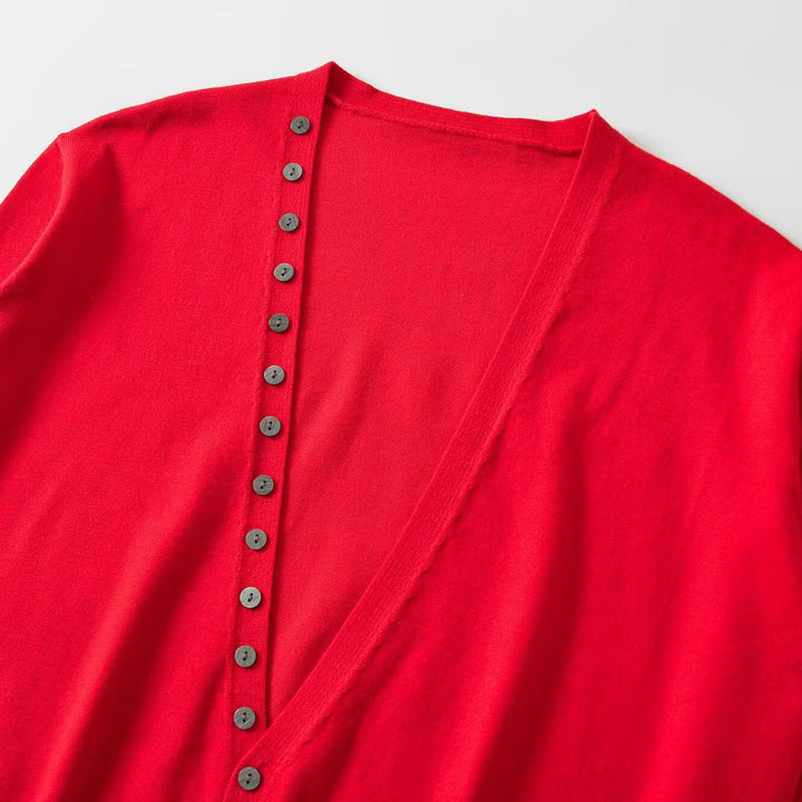 Women's Deep Cut Cropped Cardigan with Full Button Placket Mune Fashion