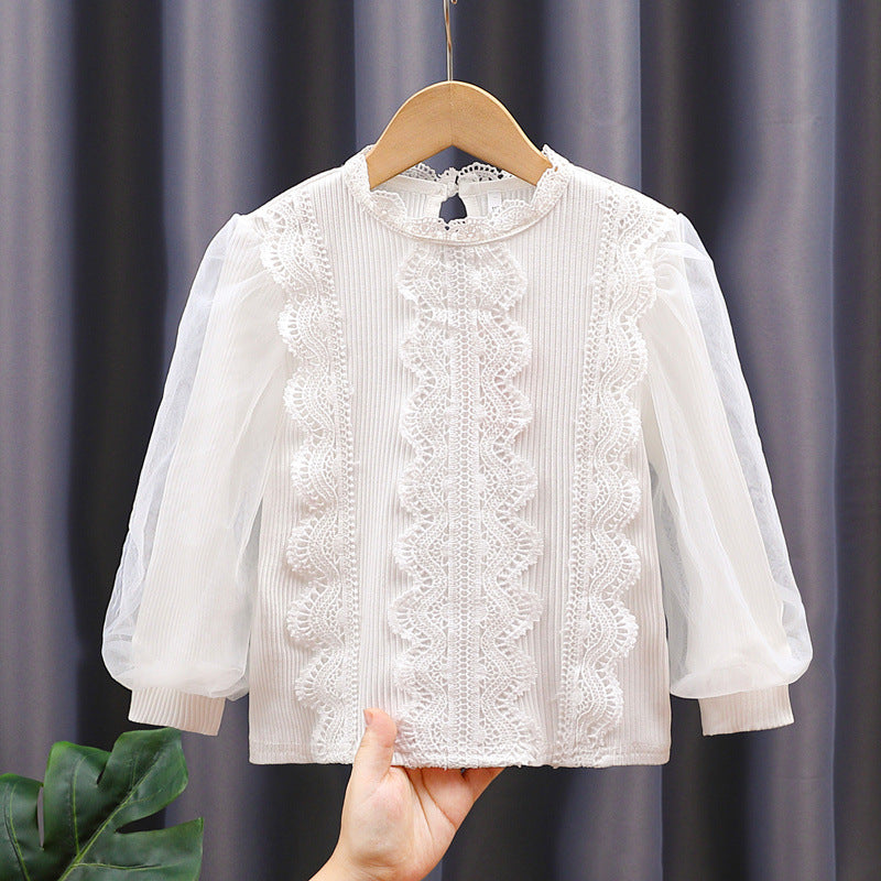 Girl elegant blouse with romantic lace trim Mune Fashion