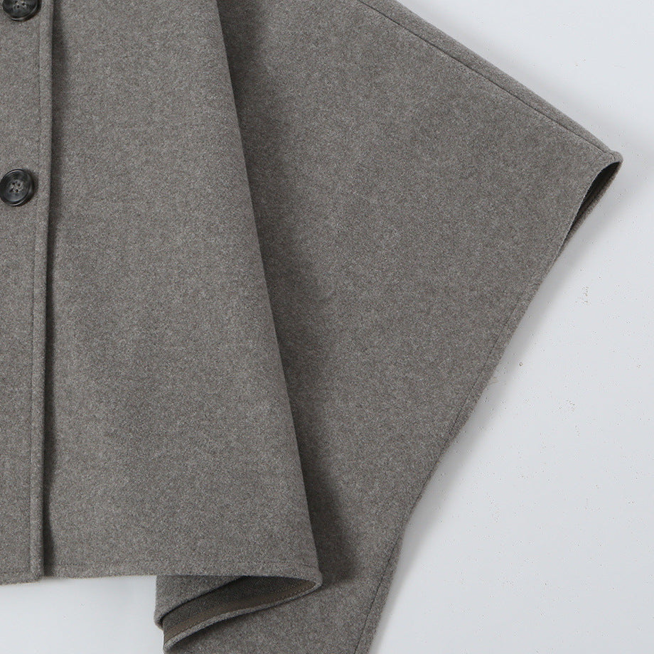 Women's Wool Look Cape with Double-Breasted Button Placket, High Stand Collar and Boxy Silhouette Mune Fashion
