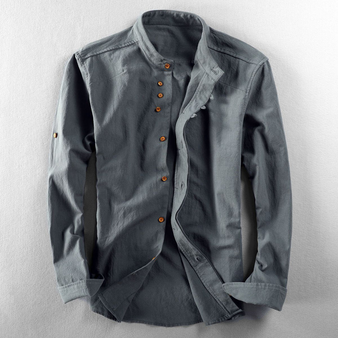 Men's casual stand-up collar shirt made of cotton blend with concealed button placket Mune Fashion
