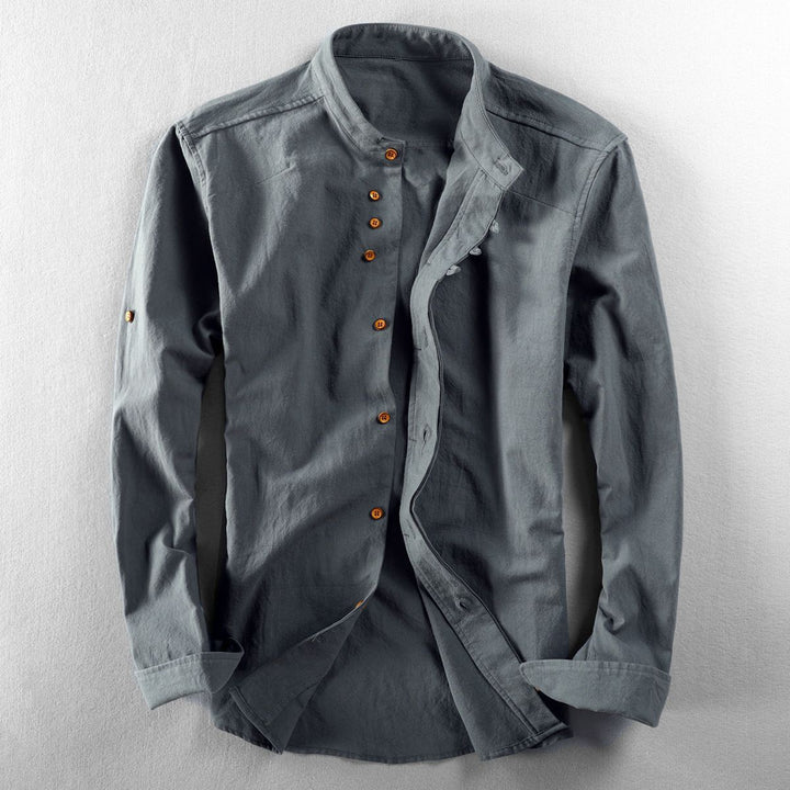 Men's casual stand-up collar shirt made of cotton blend with concealed button placket Mune Fashion