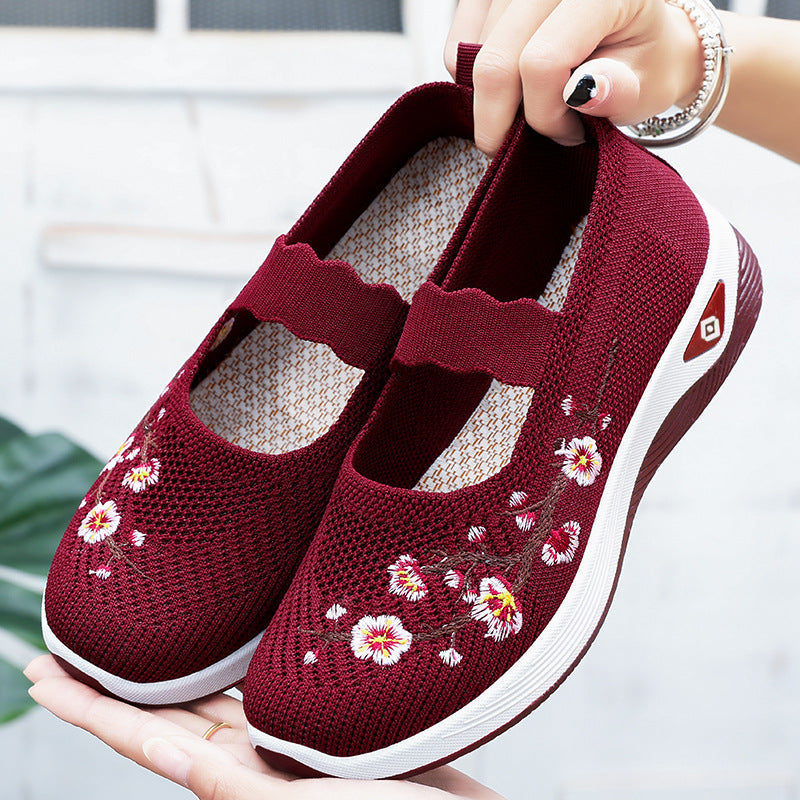Women's Sporty Slip-On Sneakers with Floral Embroidery Design Mune Fashion