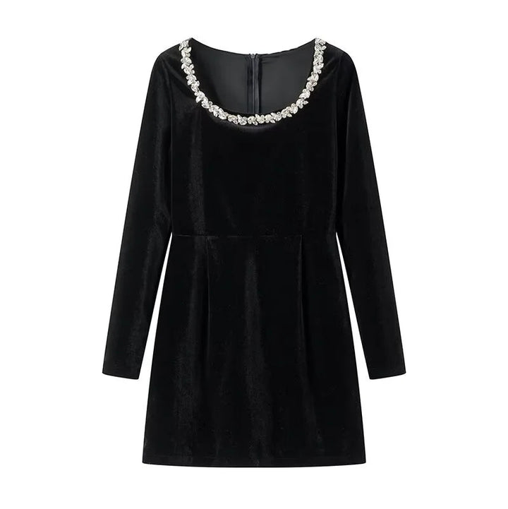 Women's elegant mini dress with square neckline and crystal embellishments Mune Fashion