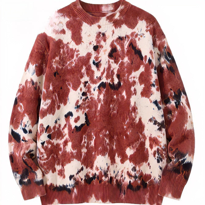 Men's Oversized Batik Sweater with Crew Neck and Ribbed Cuffs Mune Fashion