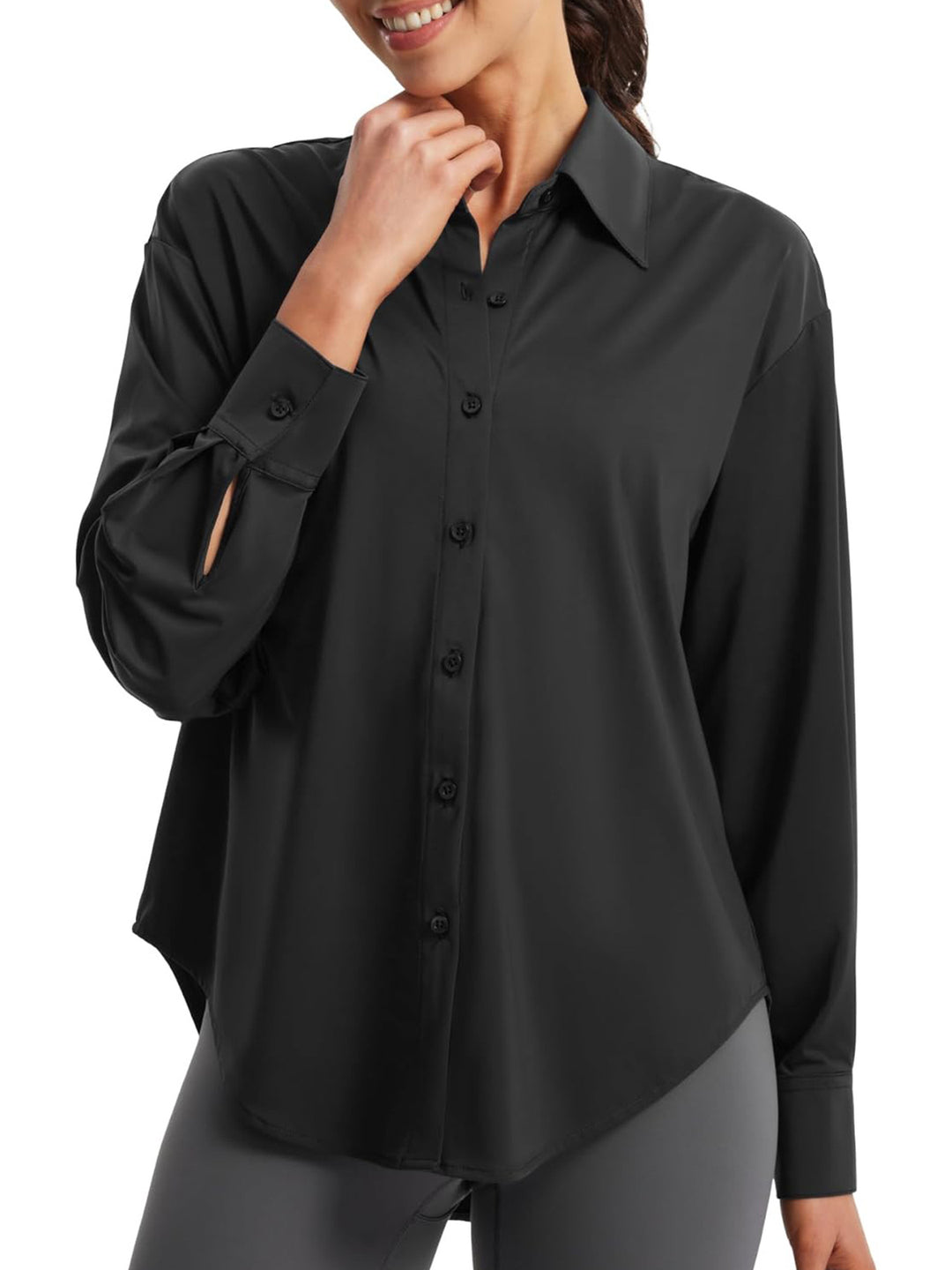 Women Oversize Blouse from Stretch Microfiber with Shirt Collar Mune Fashion