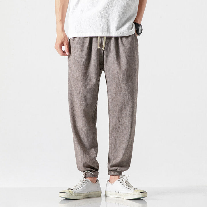 Men's lightweight linen pants with drawstring and elastic cuffs Mune Fashion