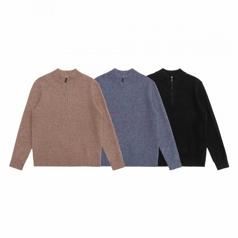 Men's textured knit sweater with half zip, stand-up collar and oversized silhouette Mune Fashion