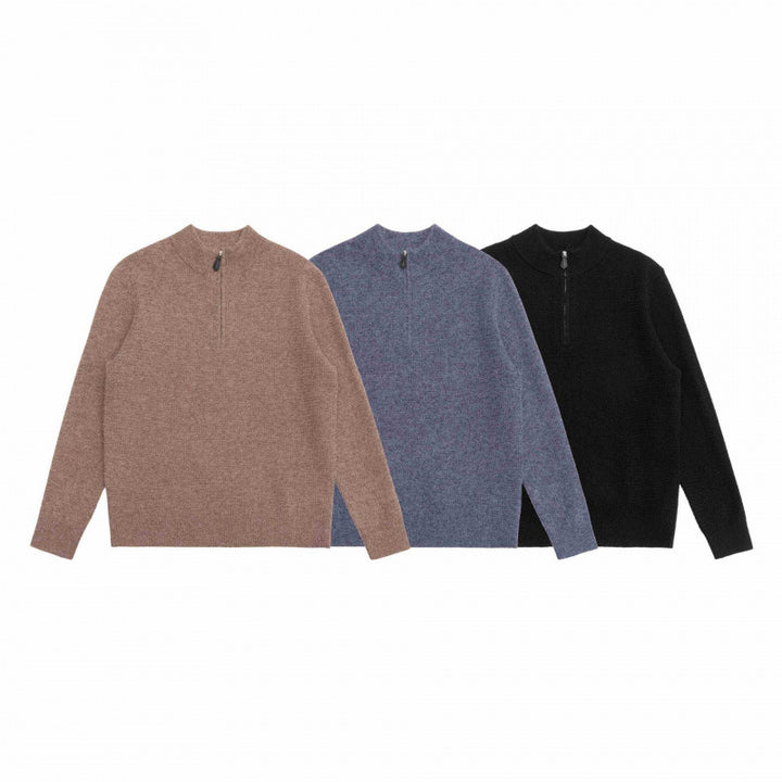 Men's textured knit sweater with half zip, stand-up collar and oversized silhouette Mune Fashion