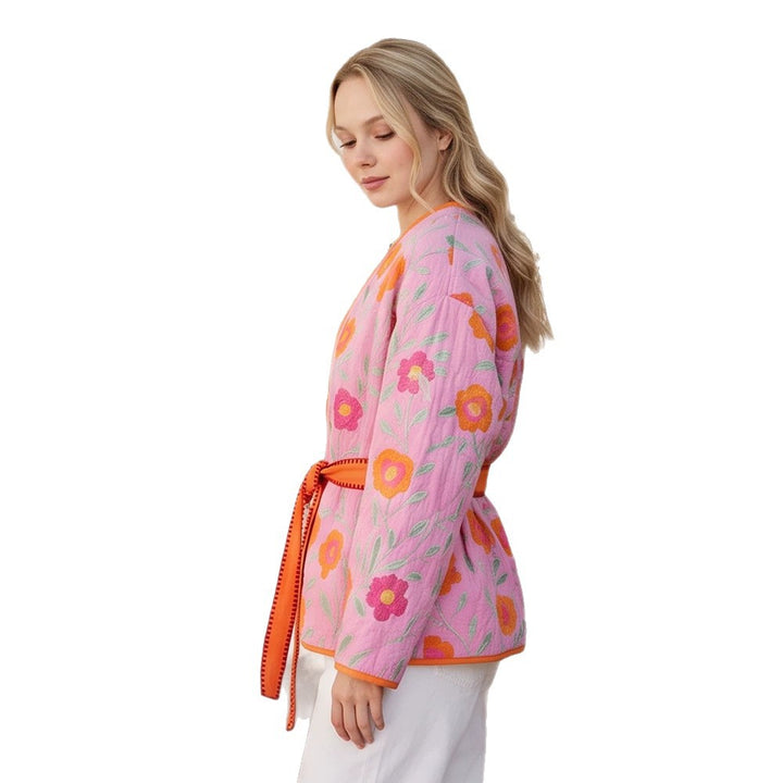 Women's Quilted Floral Kimono with Tie Belt Mune Fashion