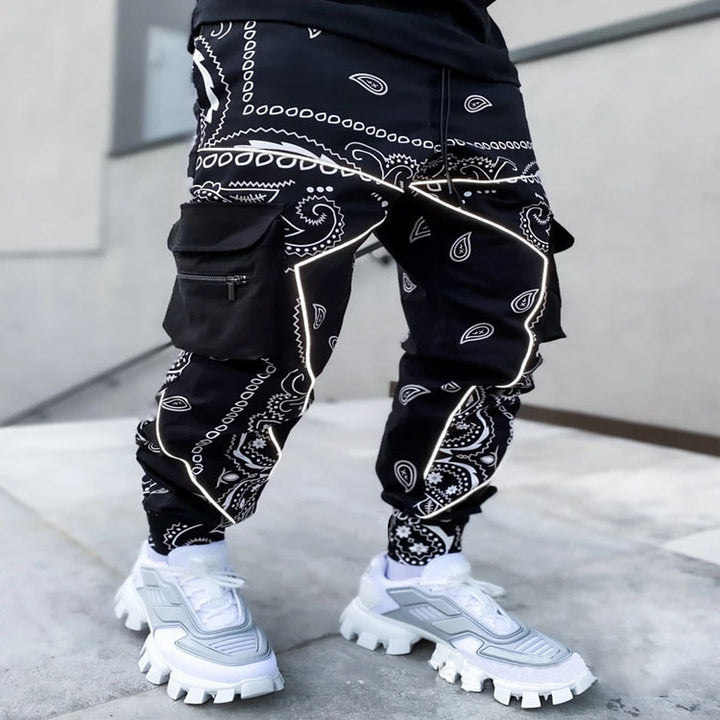 Men's Nan Bandana Cargo Jogging Pants with Drawstring and Elastic Cuffs Mune Fashion