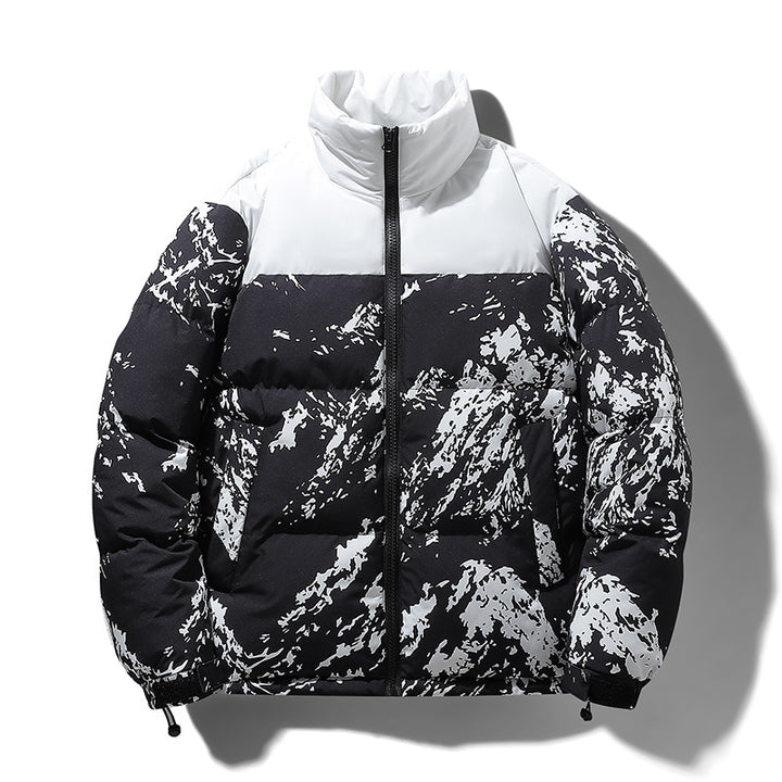 Men's Padded Quilted Jacket with Camouflage Print, High Stand-Up Collar & Adjustable Hem Mune Fashion