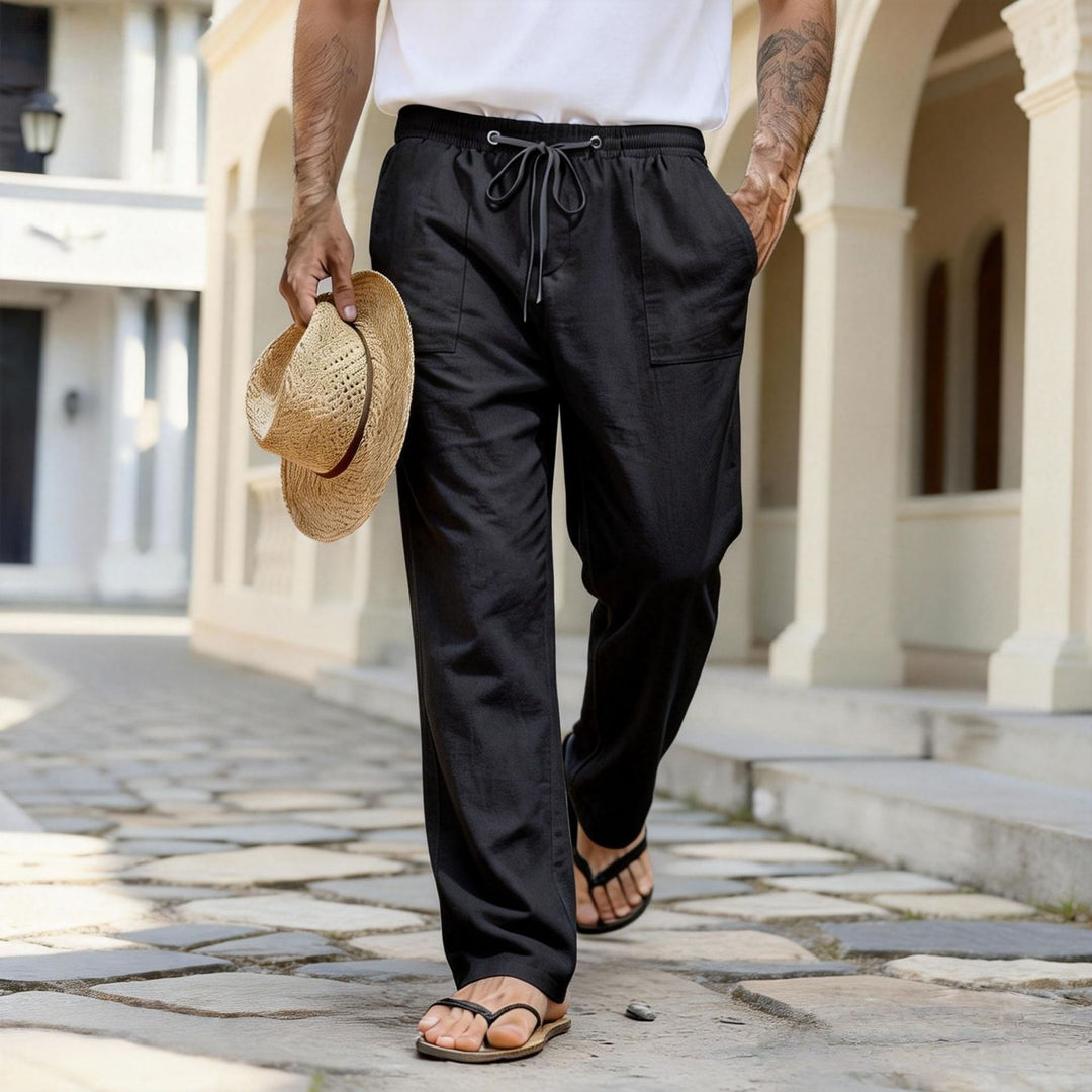 Men's lightweight linen pants with elastic waistband and drawstring Mune Fashion