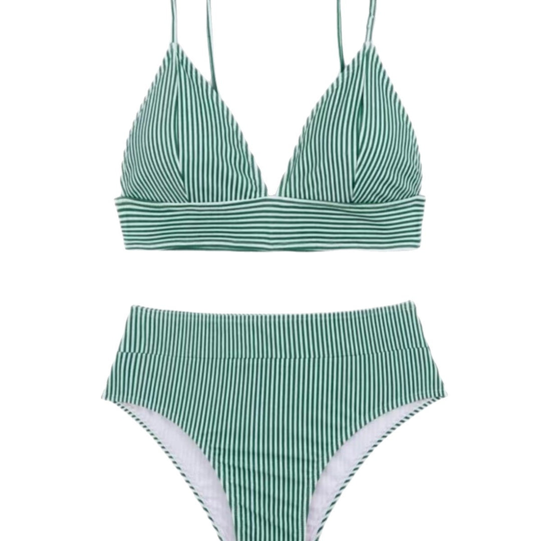 Ladies High-Waisted Bikini with Elegant Stripe Pattern Mune Fashion