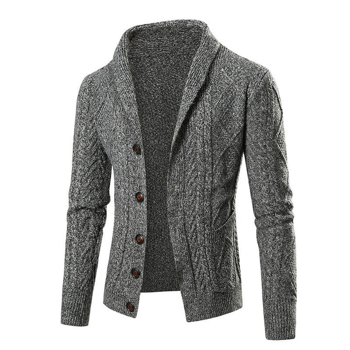 Men's chunky knit cardigan with shawl collar and cable pattern Mune Fashion