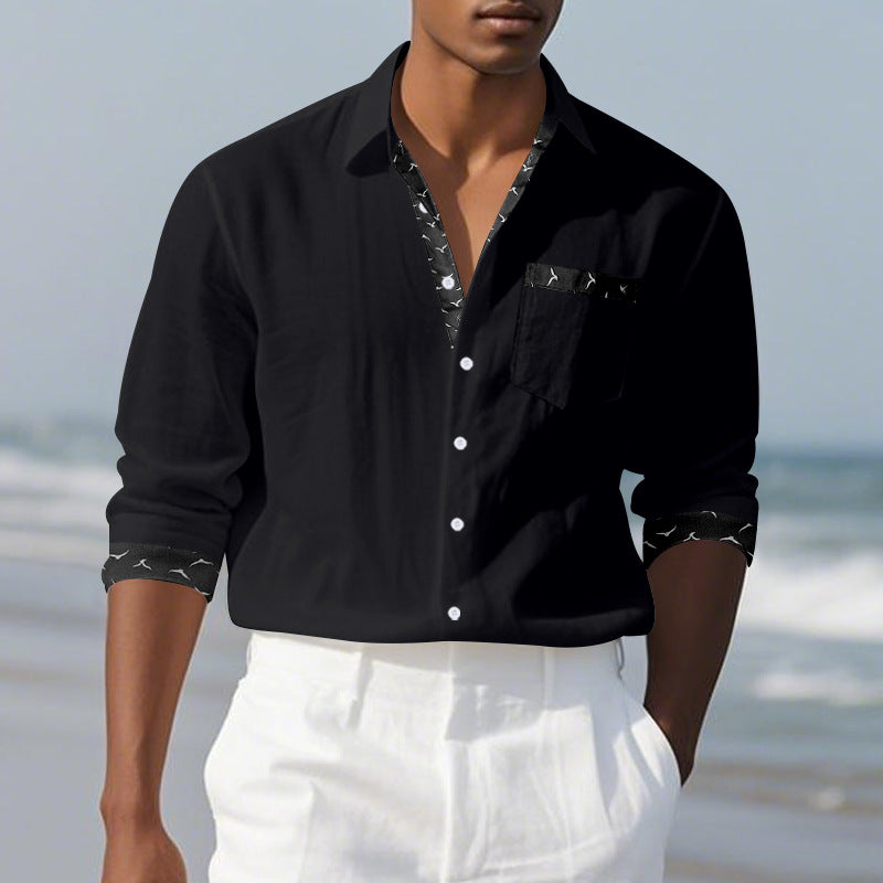 Men's casual linen blend shirt with contrasting trim on collar and cuffs as well as breast pocket Mune Fashion