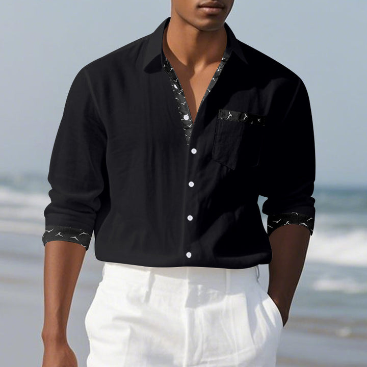 Men's casual linen blend shirt with contrasting trim on collar and cuffs as well as breast pocket Mune Fashion