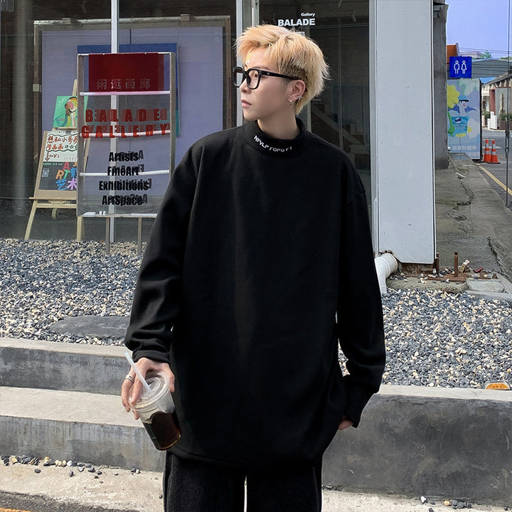 Men's Oversized Stand Collar Sweatshirt made of Cotton Mix with Drop Shoulder Mune Fashion