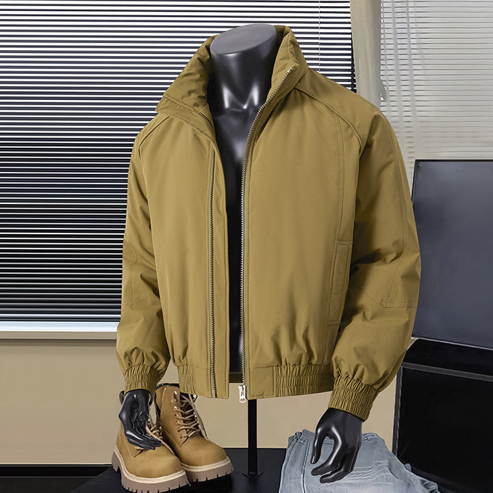 Men's Lightweight Harrington Jacket with Stand-Up Collar, Elastic Hem, and Two-Way Zipper Mune Fashion
