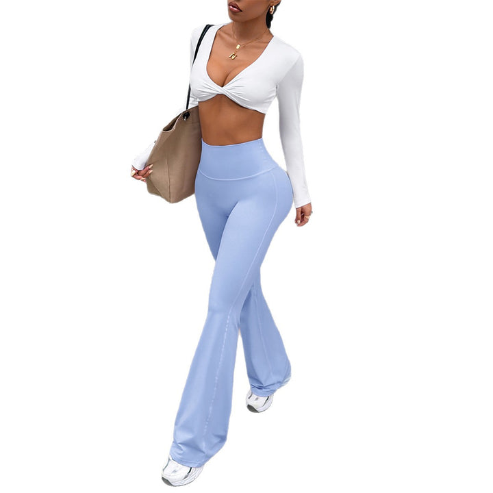 Women high-waisted shaping yoga pants with flared leg and flat decorative seam Mune Fashion