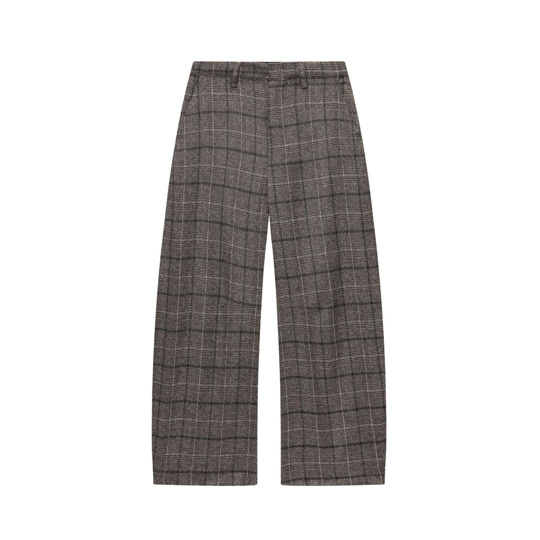 Women's Glencheck Trousers with High Waist, Wide Leg, Crease and Concealed Front Placket Mune Fashion