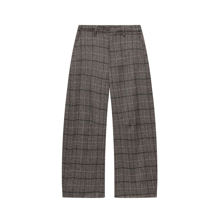 Women's Glencheck Trousers with High Waist, Wide Leg, Crease and Concealed Front Placket Mune Fashion