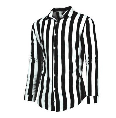 Men's slim fit long sleeve shirt with Kent collar and vertical stripe pattern Mune Fashion