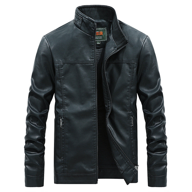 Men's Modern Faux Leather Field Blouson with Stand-Up Collar and Zipper Pockets Mune Fashion