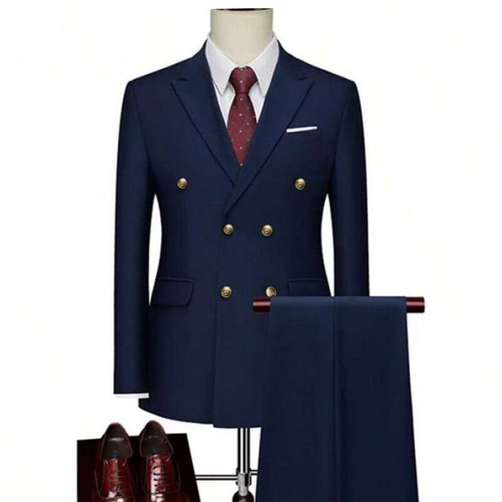 Men's Two-Piece Double-Breasted Suit with Tailored Blazer and Slim Flat Front Trousers Mune Fashion