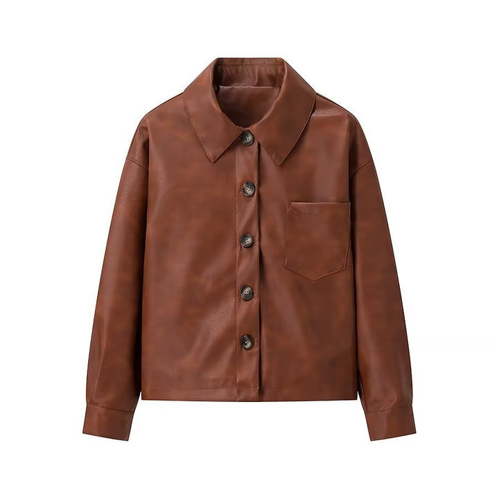 Women's Overshirt Jacket in Leather Look with Attached Breast Pocket and Concealed Button Placket Mune Fashion